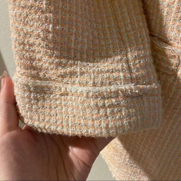 Alice + Olivia Tweed Box Jacket Blazer Pink Peach Fray Long Sleeve Slit Sz XS - Picture 3 of 8